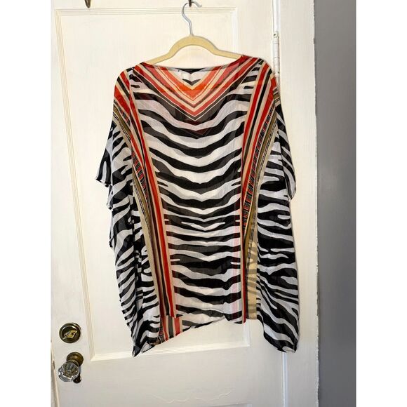 Chico's Abstract Zebra Sheer Poncho Tunic Beach Swim Cover Up Zebra Print - Picture 2 of 4